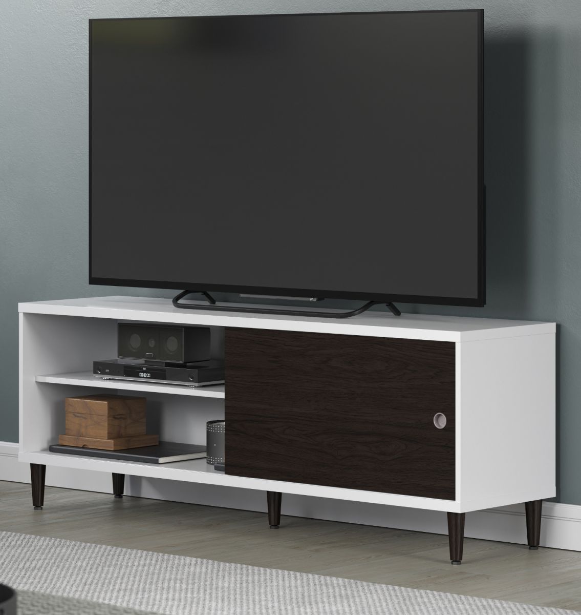 Click System TV-Lowboard Evolution in weiss und Wenge Lack TV Unterteil mit Wechselfront 150 x 56 cm