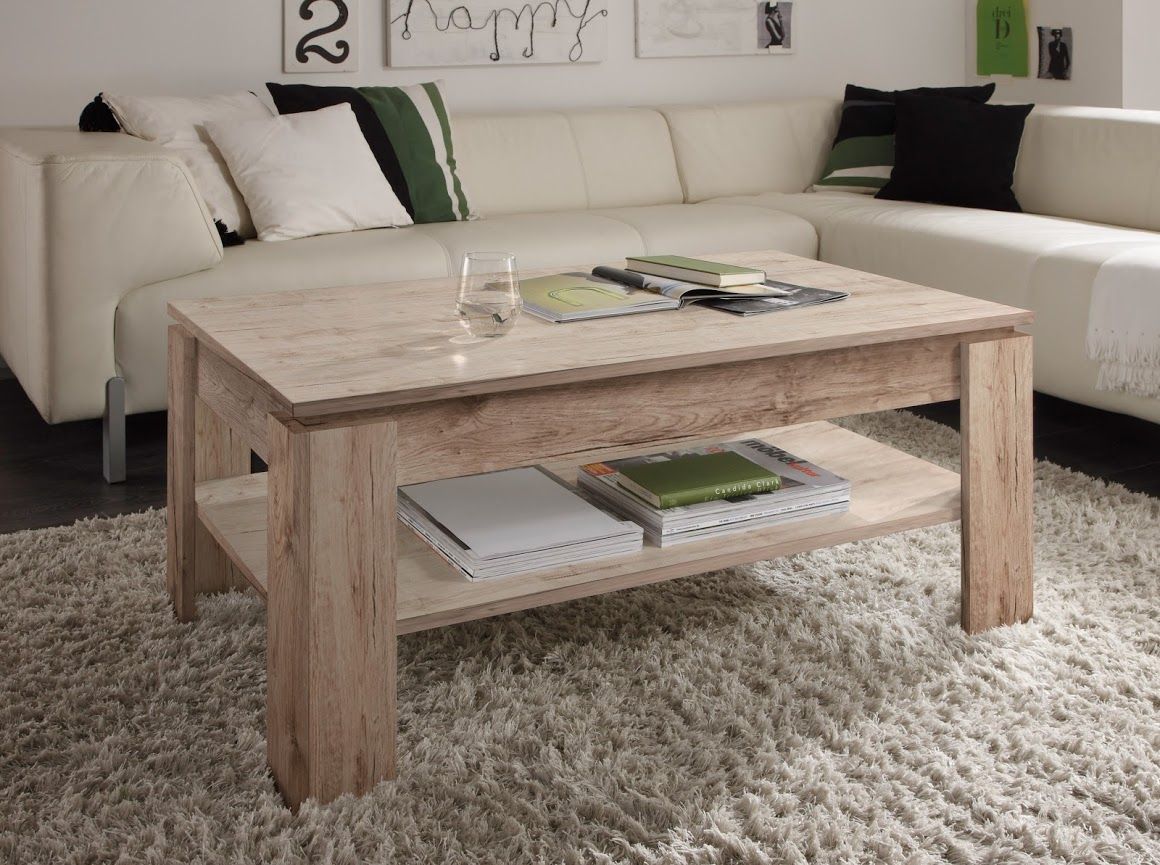 Couchtisch in Eiche San Remo Sand 110 x 85 cm Holztisch mit Ablage unter Wohnzimmer > Couchtische > Holz