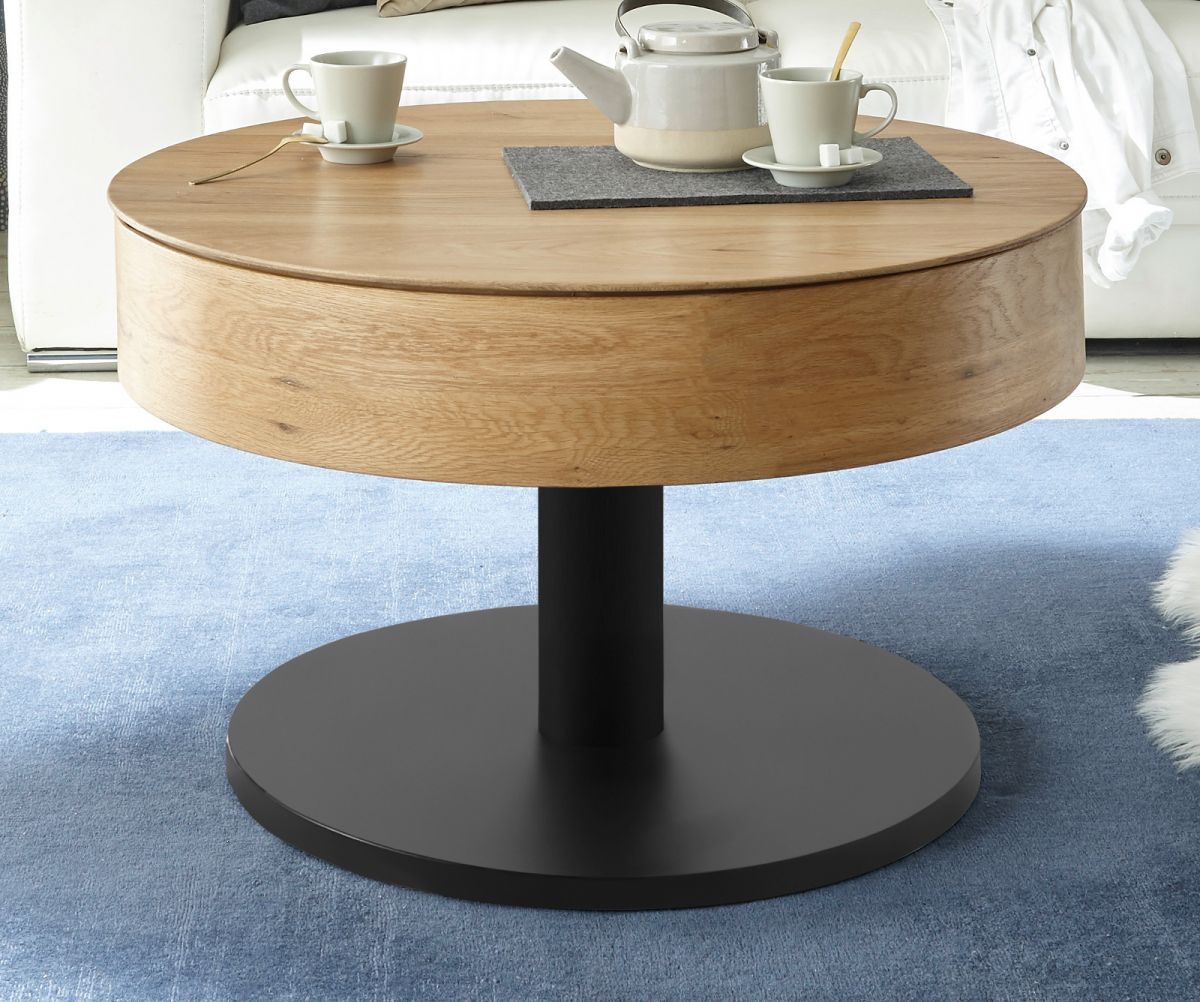 Couchtisch Tanger in Asteiche Beistelltisch mit hhenverstellbarer Tischplatte rund - 75 cm unter Wohnzimmer > Couchtische > Holz