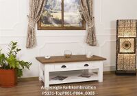 Couchtisch zwei Schubladen - Eichenplatte shabby chic