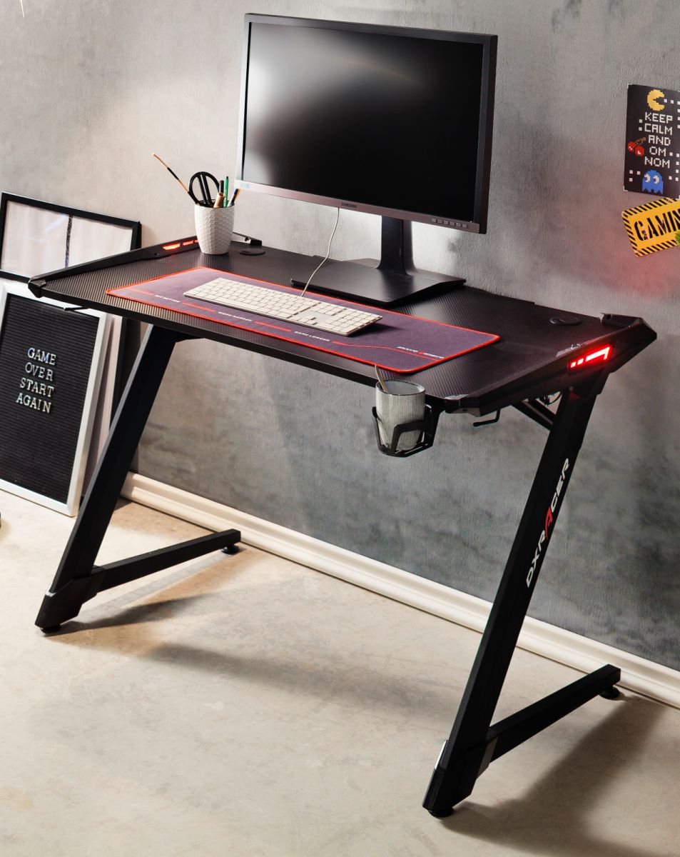 Gamingtisch DX-Racer in schwarz Computertisch 120 x 64 cm Gaming Desk mit LED Farbwechsel