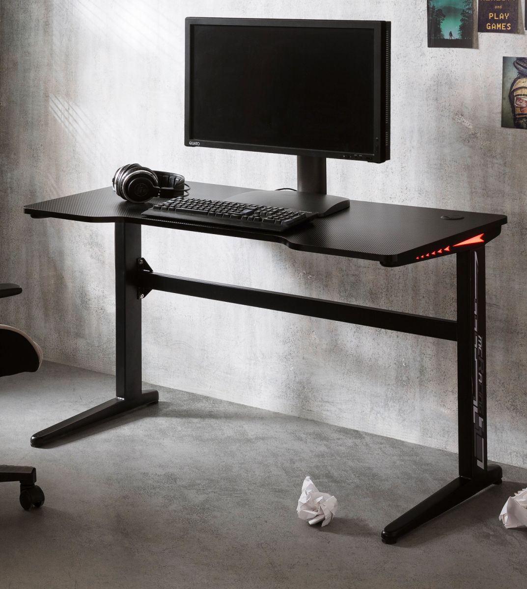 Gamingtisch mcRacing in schwarz Computertisch 120 x 60 cm Gaming Desk mit LED Farbwechsel