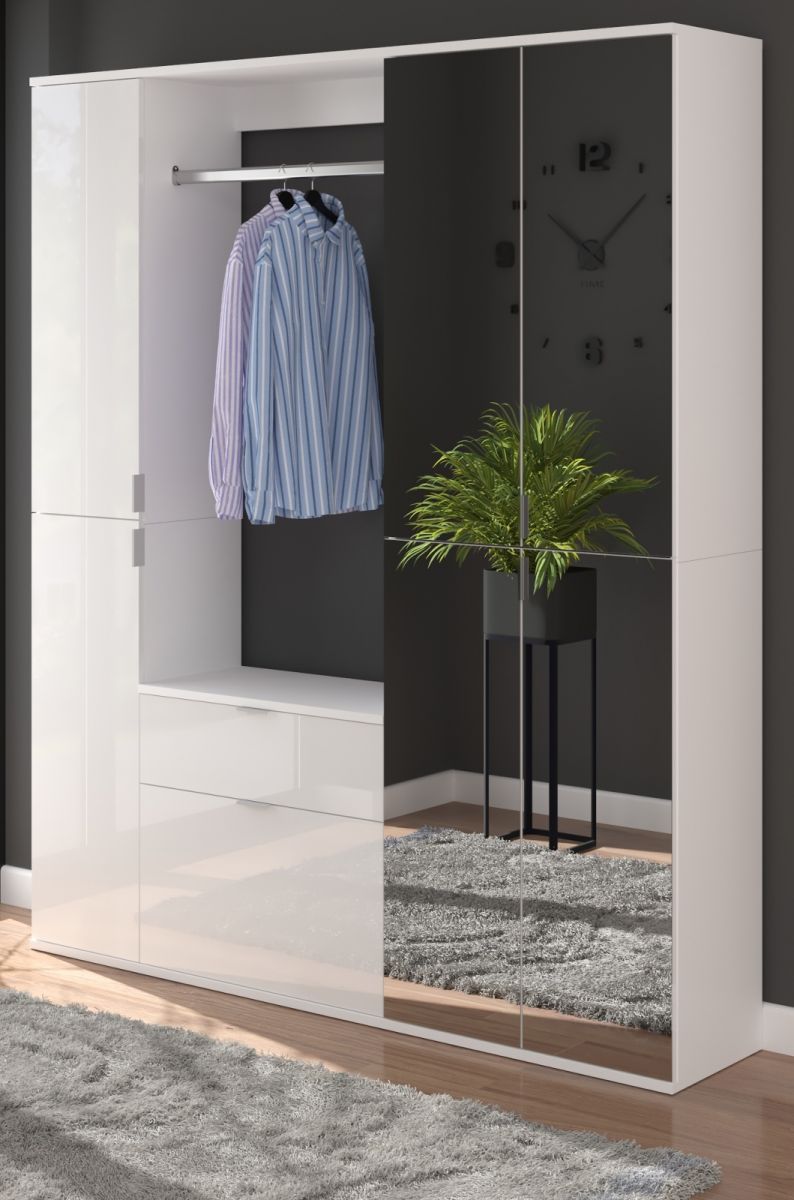 Garderobe ProjektX in weiss Hochglanz Garderobenschrank mit Spiegeltür 152 x 193 cm unter Schlafzimmer > Kleiderschränke > weiß