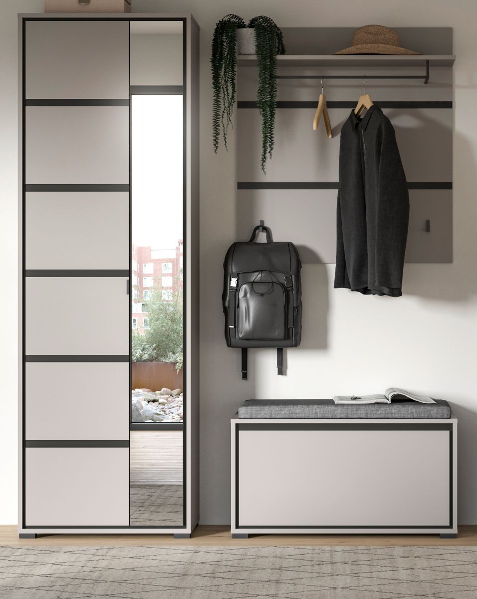 Garderobe Set 3-teilig Jaru in grau und schwarz Garderobenkombination 165 x 196 cm
