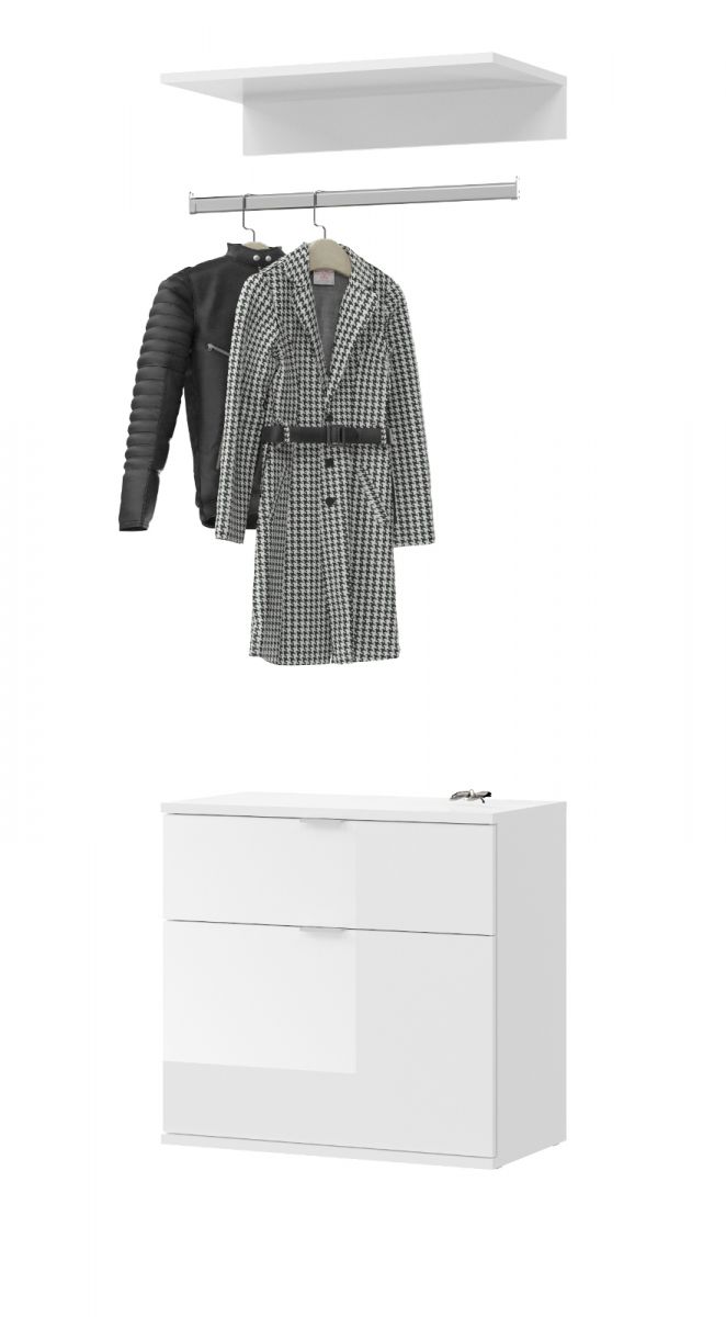 Garderobe Set 3-teilig ProjektX in weiss Hochglanz Kommode und Kleiderstange 61 cm