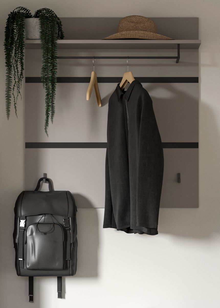 Garderobenpaneel Jaru in grau und schwarz Flur Wandgarderobe 85 x 93 cm
