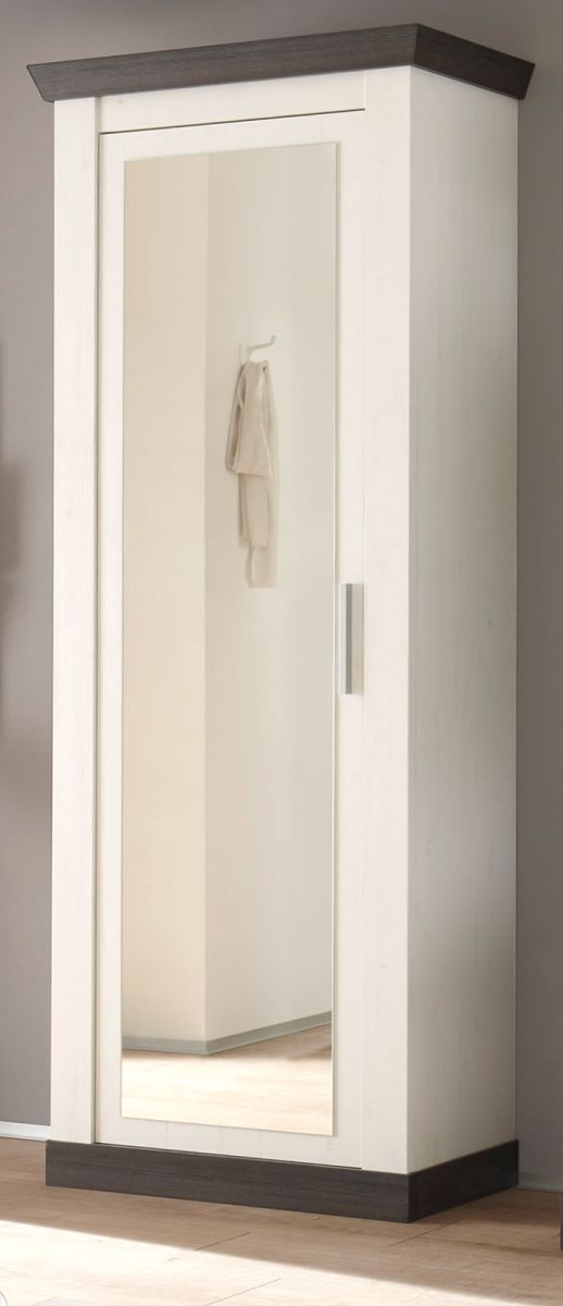 Garderobenschrank Corela in Pinie weiss und Wenge Landhaus Garderobe oder grosser Schuhschrank mit Spiegel 73 x 201 cm
