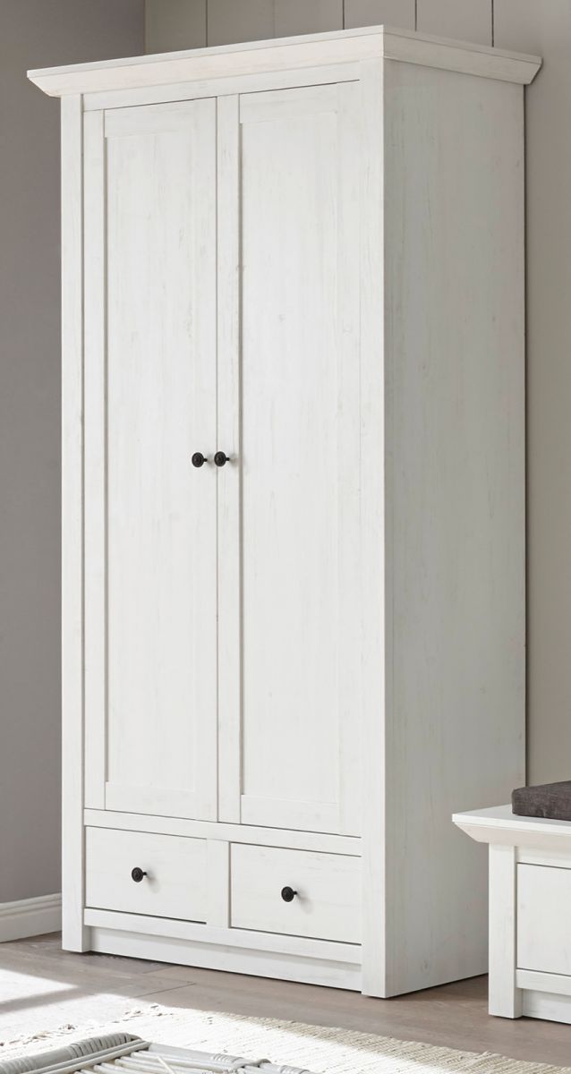 Garderobenschrank Hooge in Pinie weiss Landhaus Garderobe oder grosser Schuhschrank 105 x 206 cm