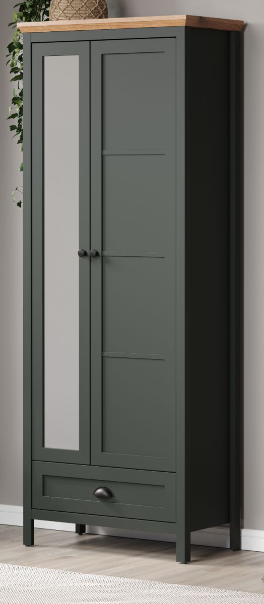 Garderobenschrank Stanton in grün und Evoke Eiche Landhaus Garderobe mit Spiegel 77 x 198 cm