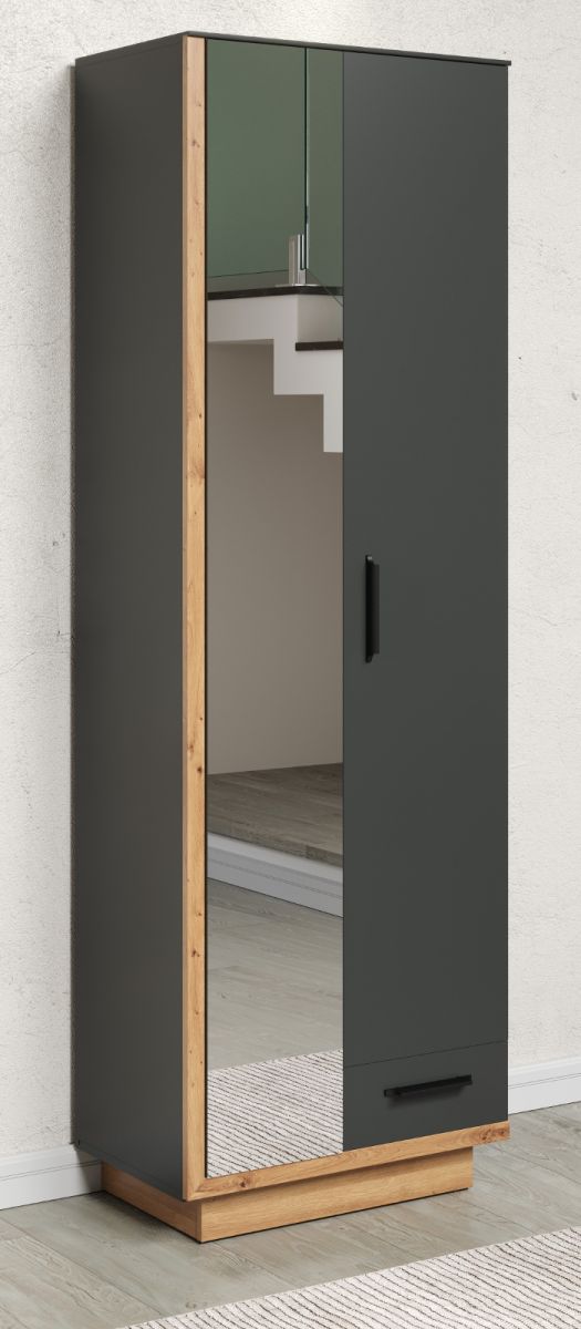 Garderobenschrank Synnax in grau und Evoke Eiche Flurgarderobe mit Spiegel 65 x 198 cm