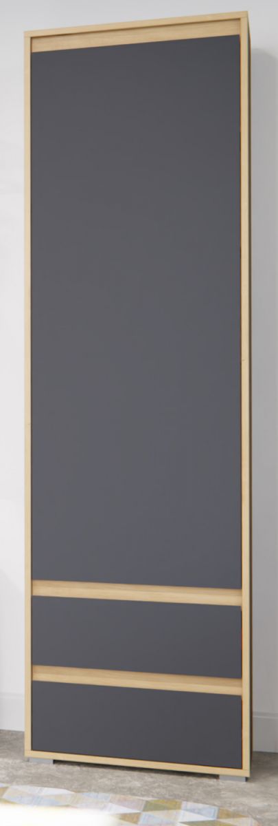 Garderobenschrank Torino in Basalt grau und Eiche Garderobe oder grosser Schuhschrank 54 x 190 cm
