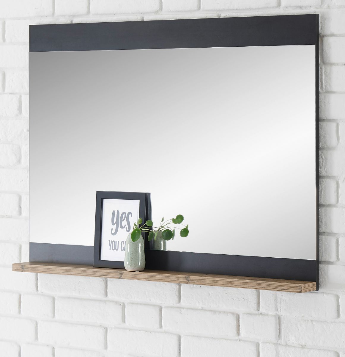 Garderobenspiegel Beveren in Fresco grau und Kastanie Flur Spiegel mit Ablage 92 x 71 cm