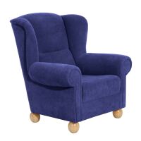 Ohrenbackensessel Monarch Veloursstoff blau