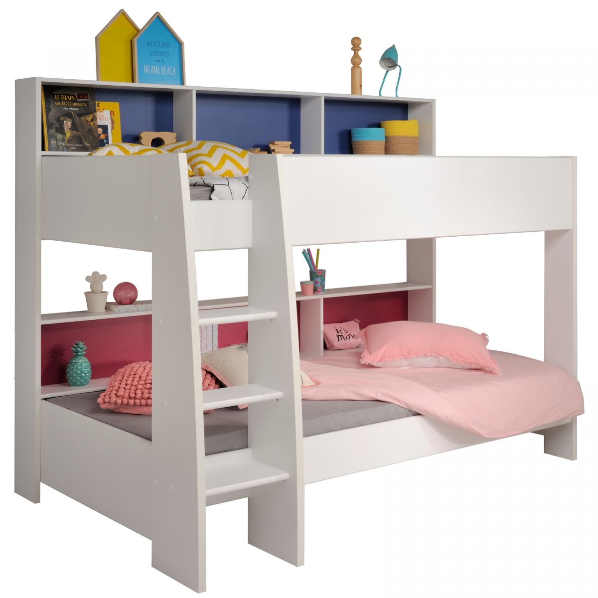 Parisot Etagenbett TamTam1 in weiss mit blau oder pink Kinder und Jugendzimmer Hochbett 209 x 165 cm