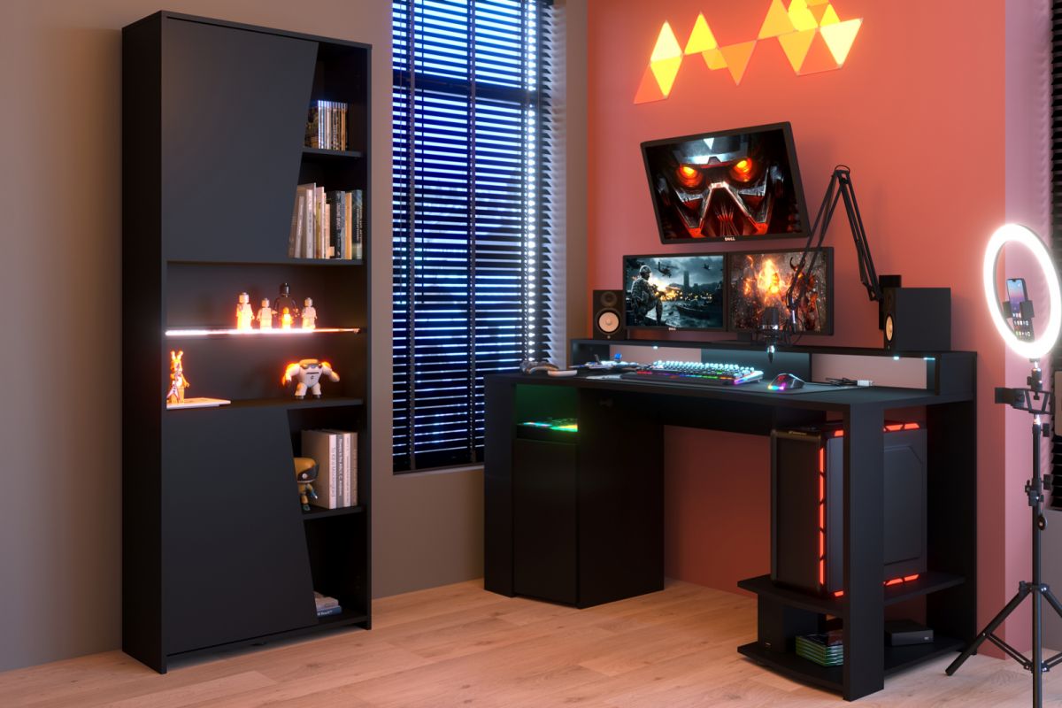 Parisot Gaming Set in schwarz Gamingtisch und Regal