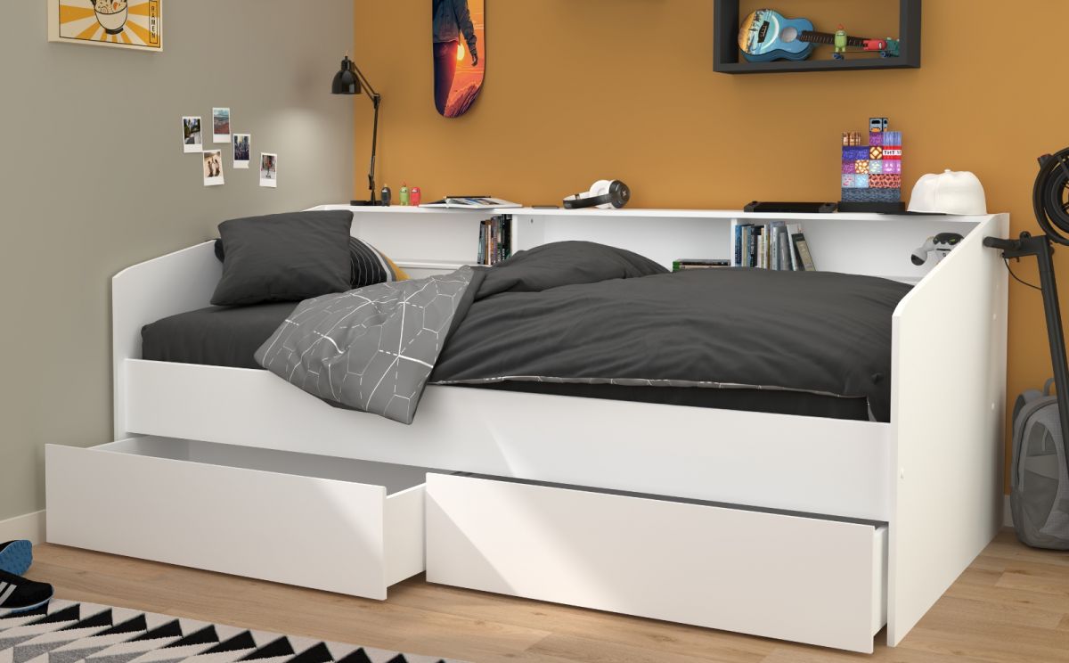 Parisot Stauraumbett Sleep4 in weiss Funktionsbett mit Bettschubkasten Set Liegefläche 90 x 200 cm