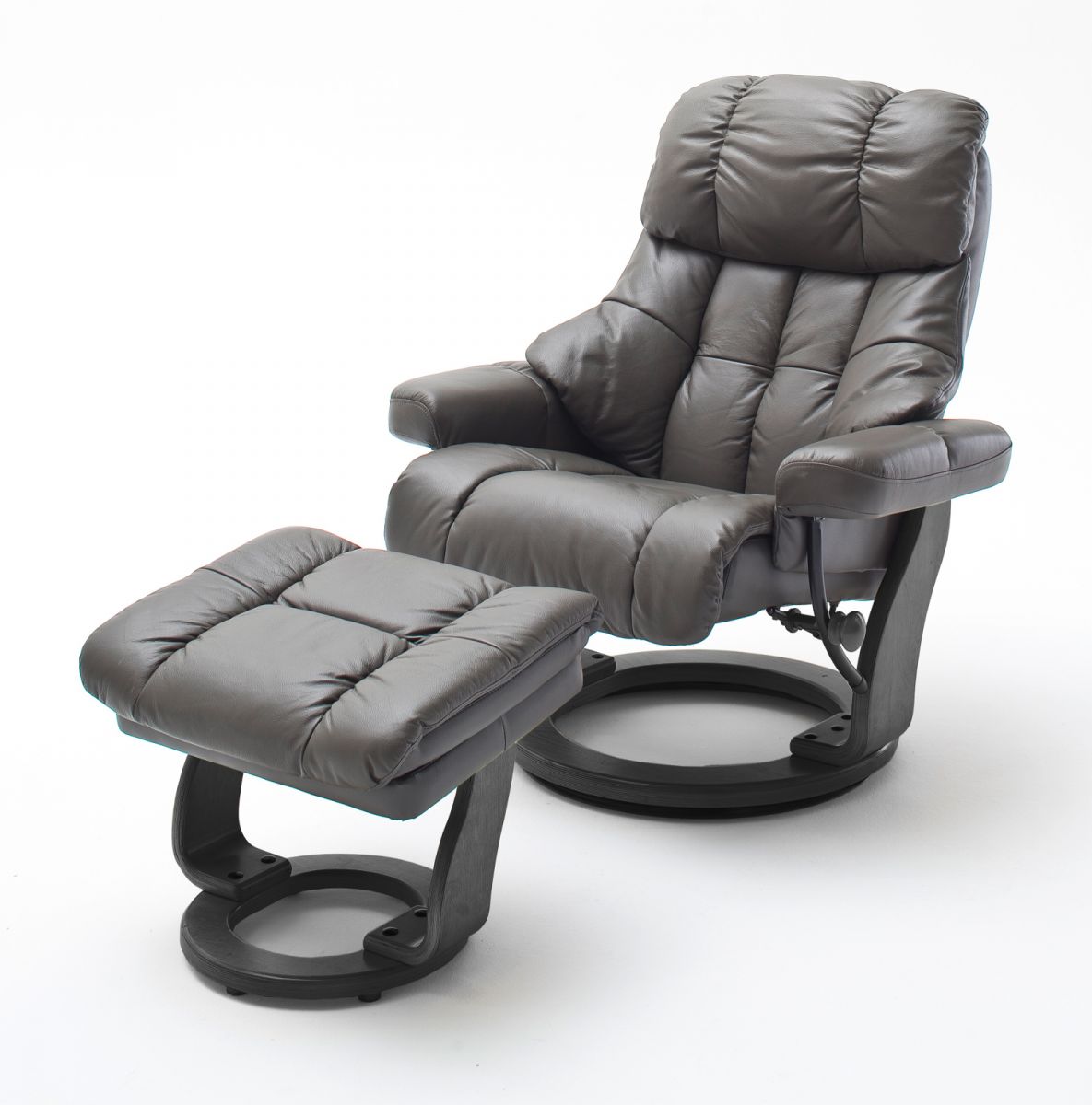 Relaxsessel Calgary in schlamm grau Leder und schwarz mit Hocker Funktionssessel 90 x 104 cm Schlafsessel Fernsehsessel unter Wohnzimmer > Sessel > mit Hocker