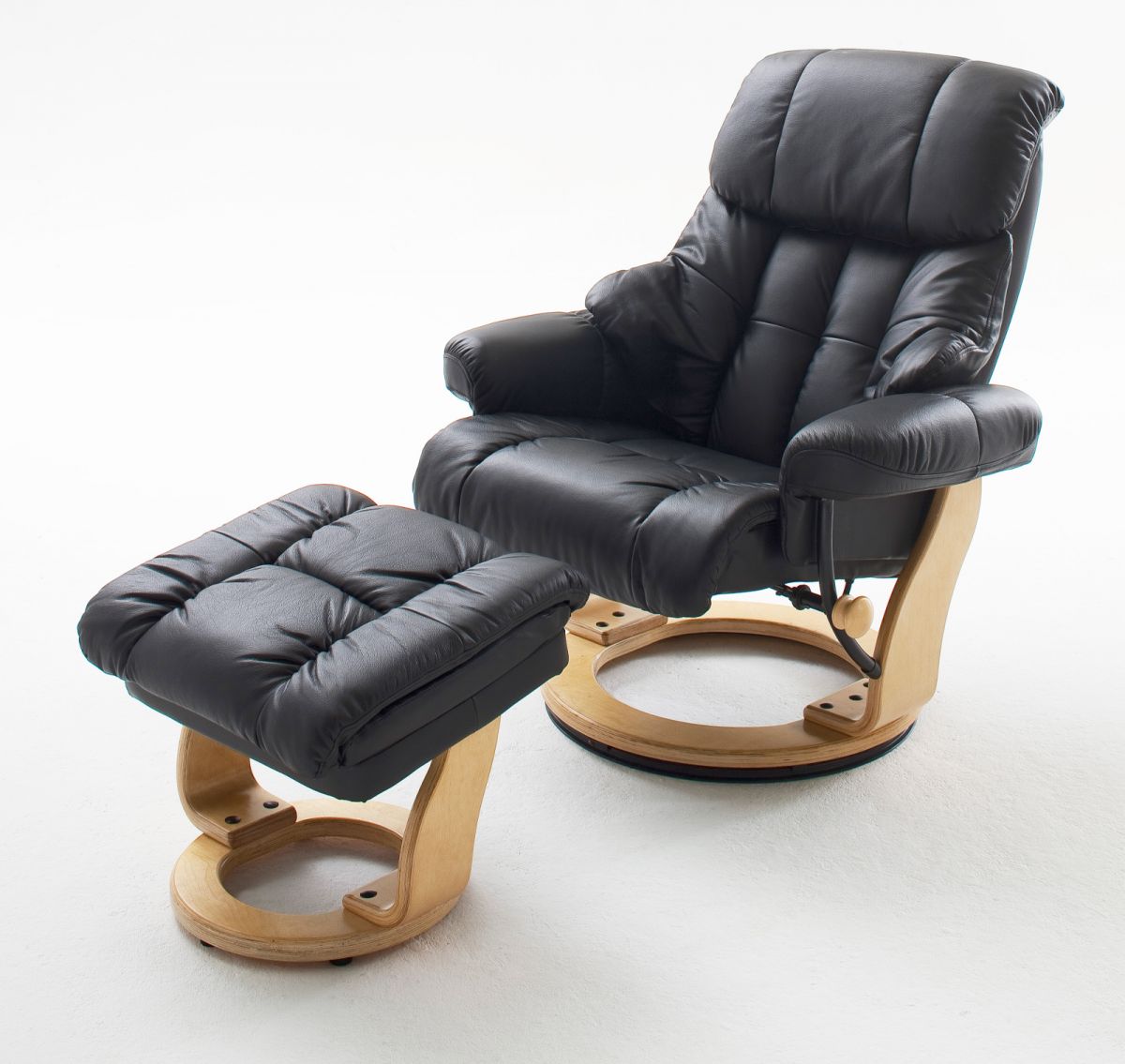 Relaxsessel Calgary in schwarz Leder und Natur mit Hocker Funktionssessel 90 x 104 cm Schlafsessel Fernsehsessel unter Wohnzimmer > Sessel > mit Hocker