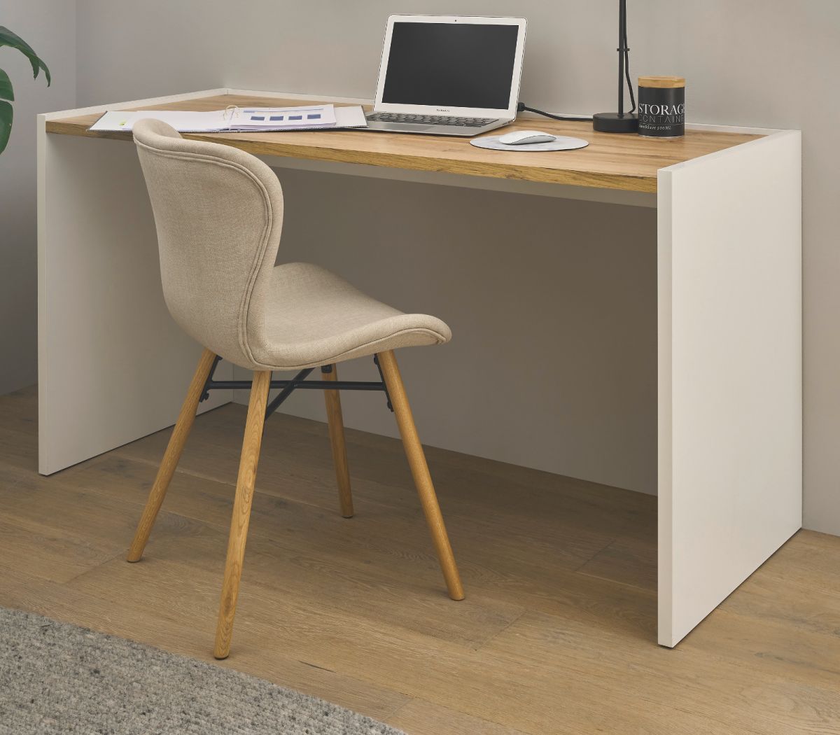 Schreibtisch Center in weiss und Wotan Eiche Laptoptisch für Homeoffice und Büro 143 x 62 cm