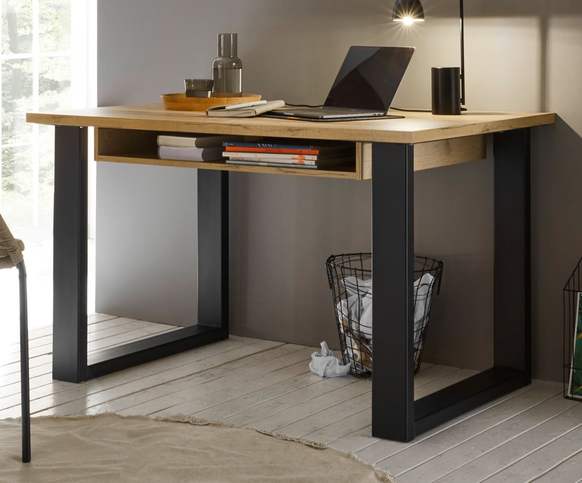 Schreibtisch Stove in Used Wood hell und anthrazit Laptoptisch für Homeoffice und Büro 125 x 60 cm