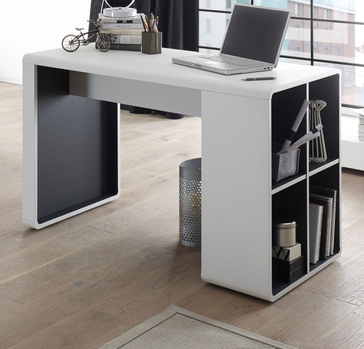Schreibtisch Tadeo in weiss matt und Anthrazit Laptoptisch für Homeoffice und Büro 119 x 59 cm