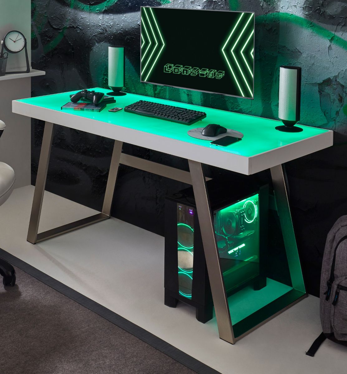 Schreibtisch Tiflis in weiss mit RGB-LED Farbwechsel 140 cm
