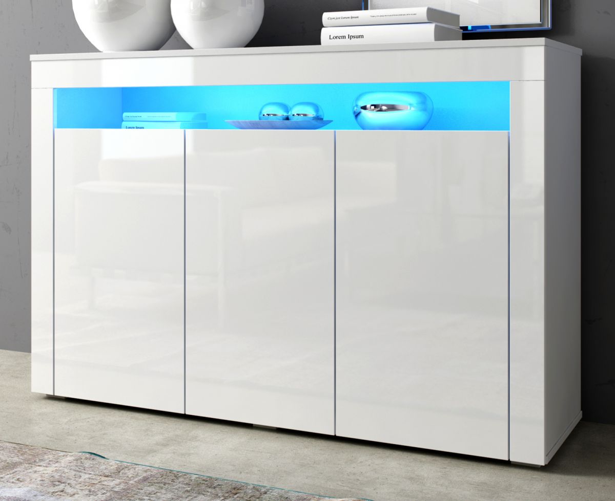 Sideboard Sally in weiss Hochglanz inkl- LED-Beleuchtung - Kommode 130 x 88 cm