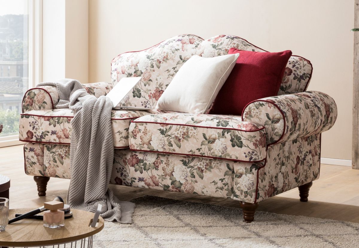Sofa 2-Sitzer Elita in creme Landhaus Blumen Design Couch 170 cm