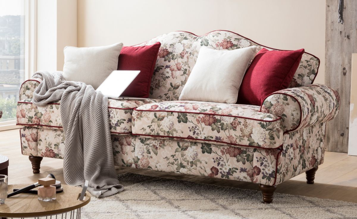 Sofa 3-Sitzer Elita in creme Landhaus Blumen Design Couch 200 cm