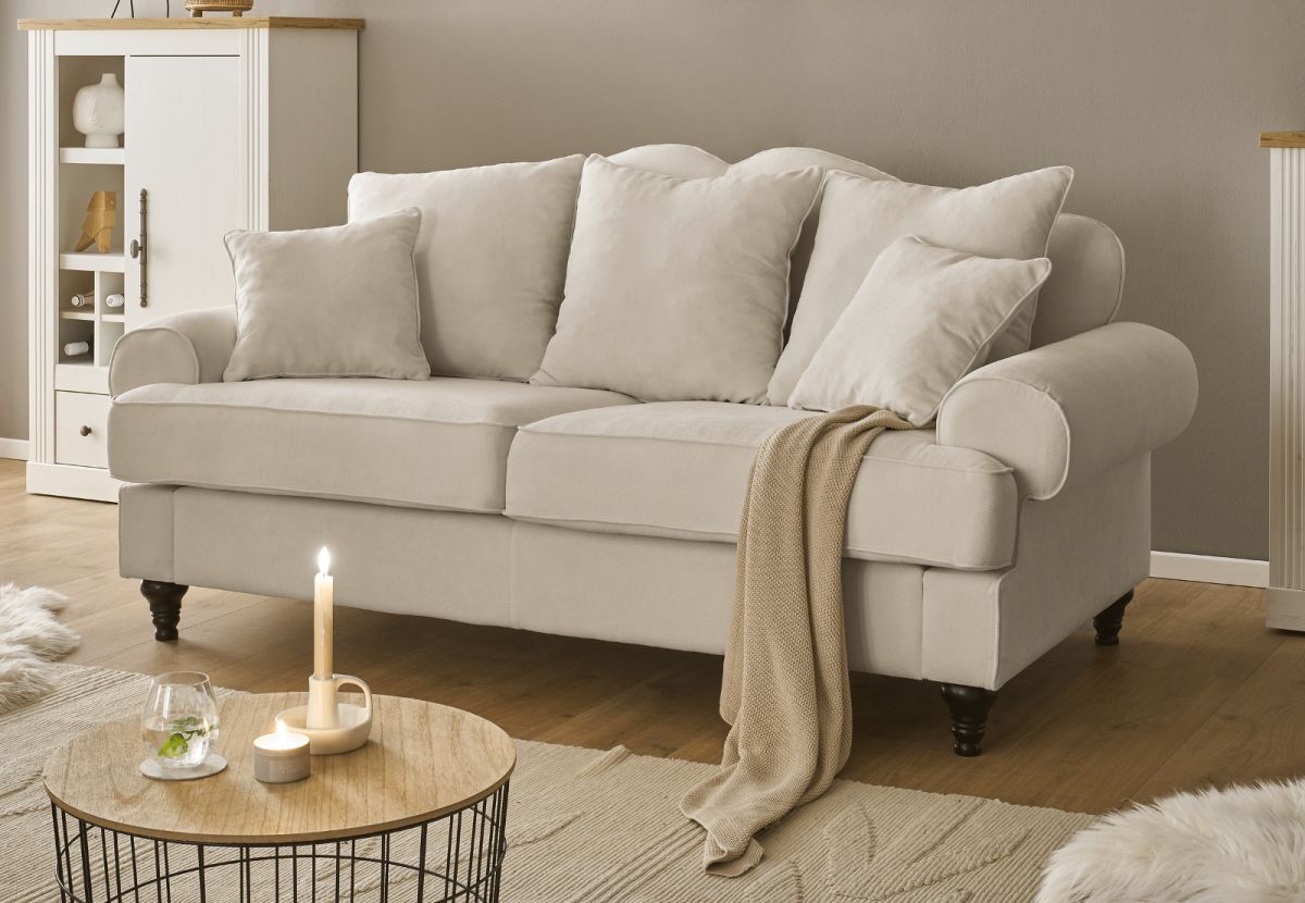Sofa Adelina in beige Landhaus Couch 3-Sitzer 200 cm
