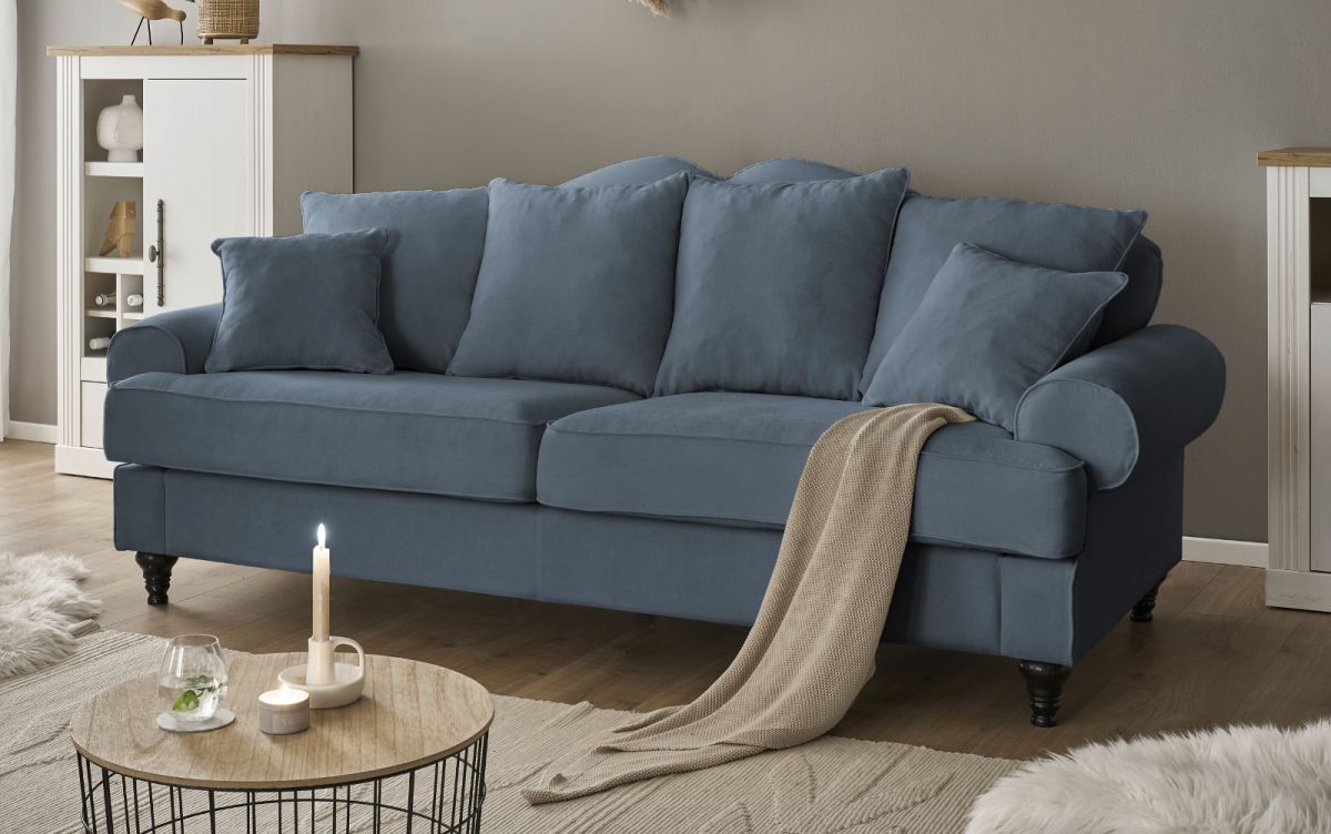 Sofa Adelina in blau Landhaus Couch 3-5-Sitzer 230 cm