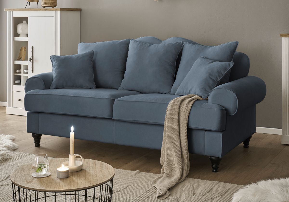 Sofa Adelina in blau Landhaus Couch 3-Sitzer 200 cm