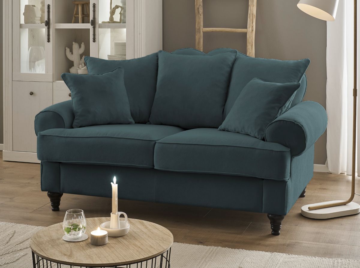 Sofa Adelina in blaugrün Landhaus Couch 2-Sitzer 170 cm