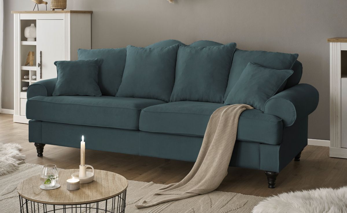 Sofa Adelina in blaugrün Landhaus Couch 3-5-Sitzer 230 cm