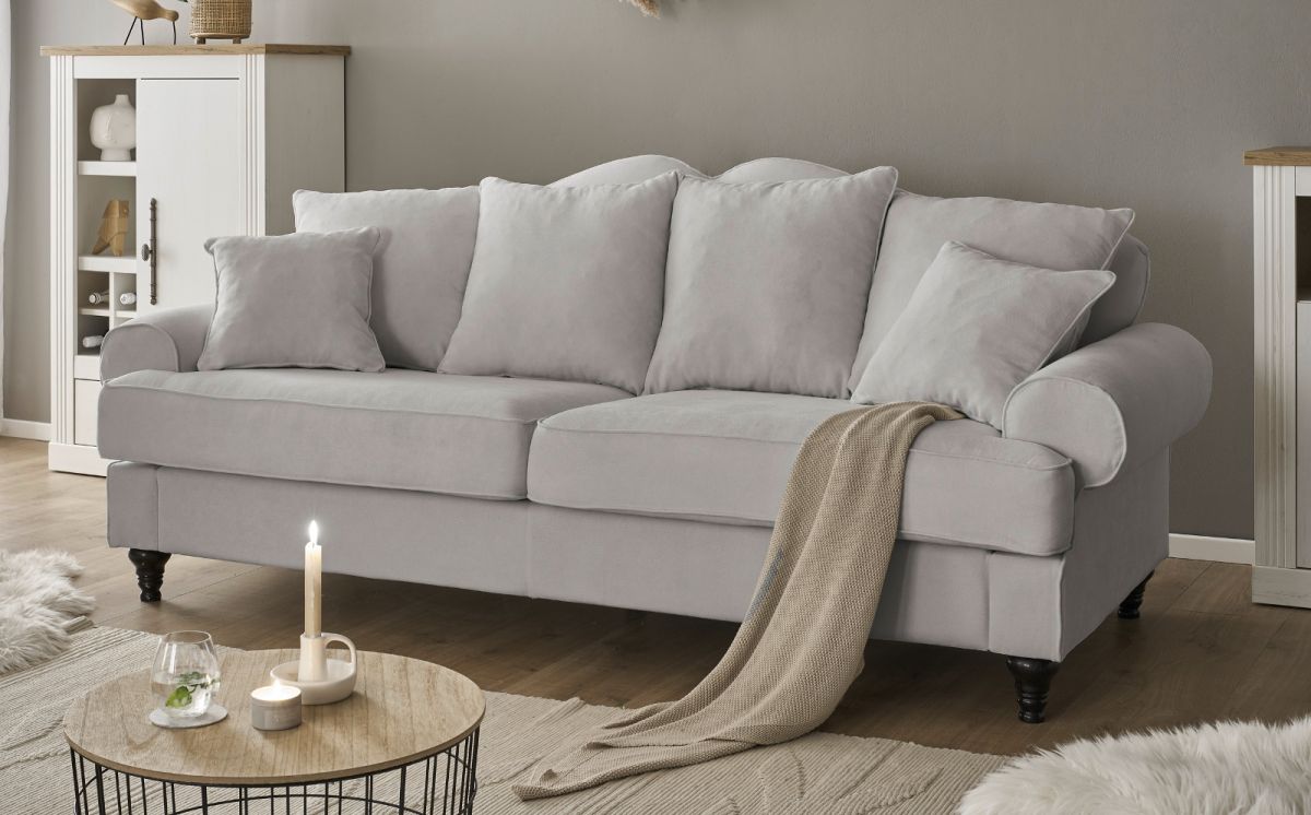 Sofa Adelina in hellgrau Landhaus Couch 3-5-Sitzer 230 cm