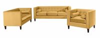 Sofa Garnitur Jeronimo- mit 3-Sitzer- 2-Sitzer- Sessel Samtvelours gelb