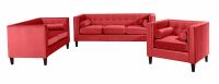 Sofa Garnitur Jeronimo- mit 3-Sitzer- 2-Sitzer- Sessel Samtvelours rot