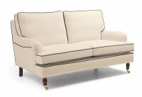 Sofa Passion- 2-Sitzer Flachgewebe (Leinenoptik) creme mit dunkelblauen Keder