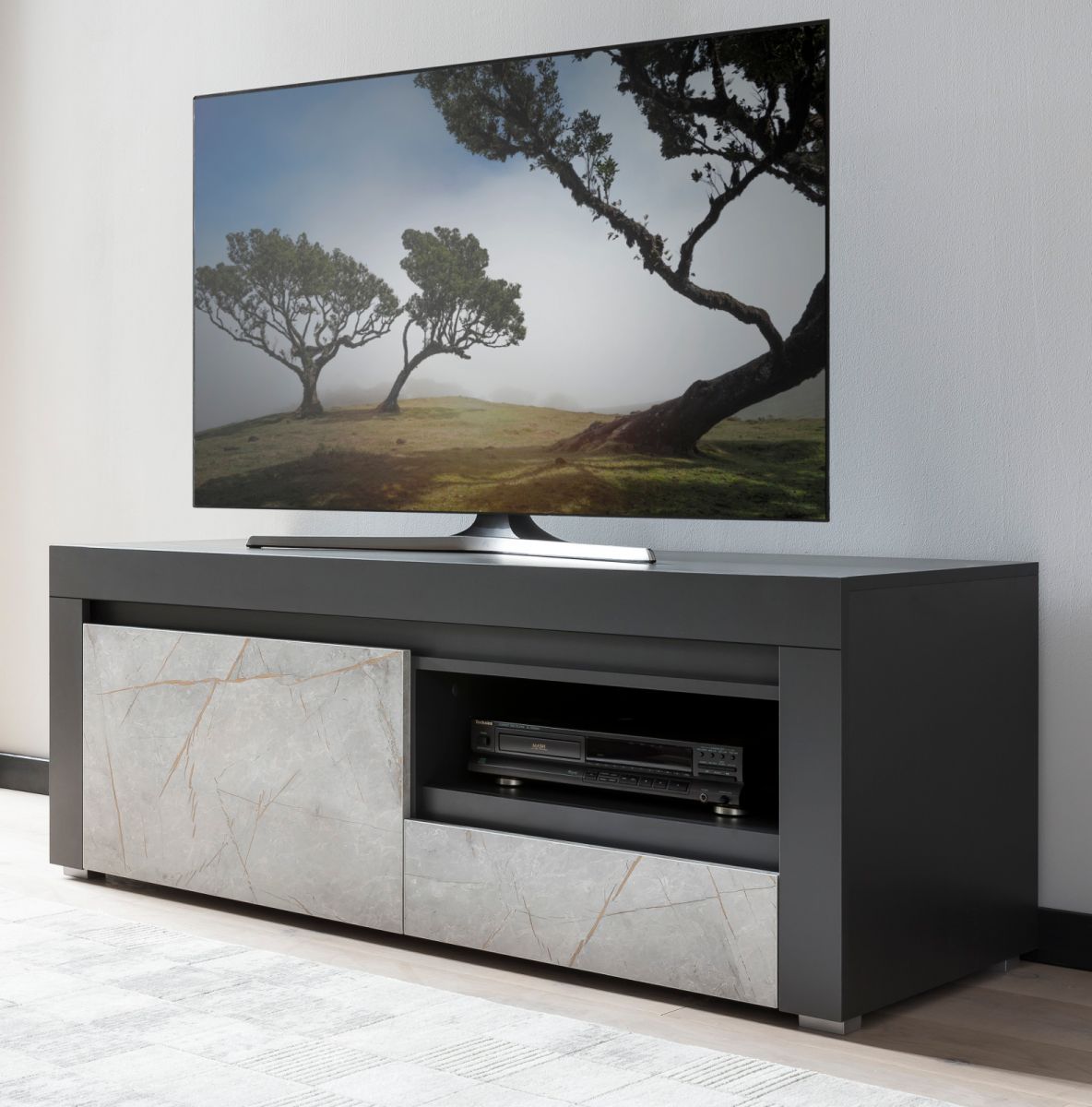 TV-Lowboard Airen in anthrazit und Marmor grau Optik 140 cm unter Alle Zimmer > Wohnzimmer > TV-Möbel und Medienmöbel > TV Lowboard grau