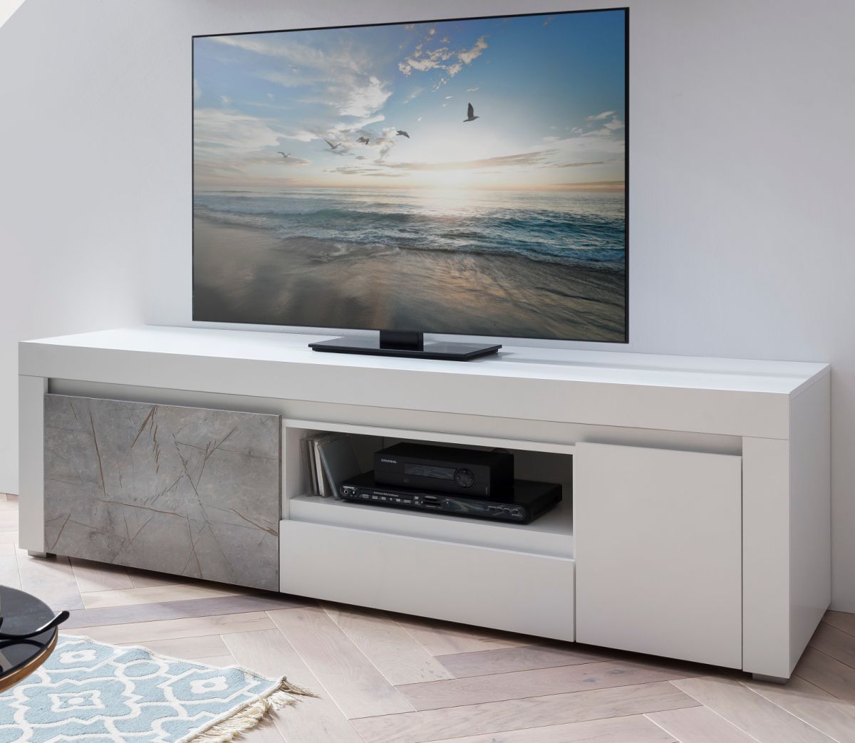 TV-Lowboard Airen in weiss und Marmor grau Optik 180 cm