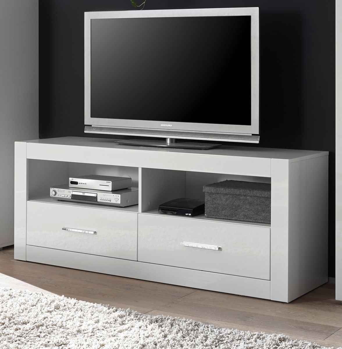 TV-Lowboard Carrara in weiss Hochglanz TV Unterteil in Komforthöhe auf Rollen 150 x 61 cm
