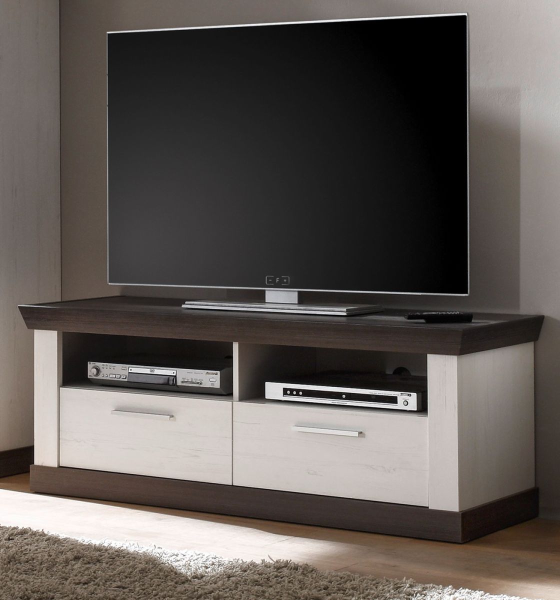 TV-Lowboard Corela in Pinie weiss und Wenge Landhaus TV-Unterteil 135 x 51 cm