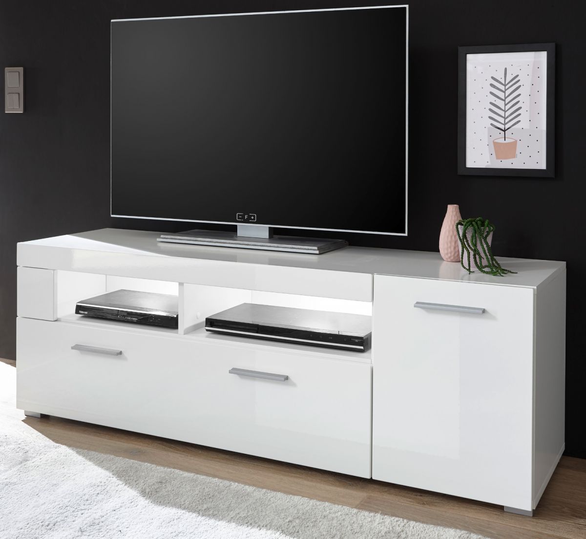 TV-Lowboard Crucero in weiss Hochglanz TV Unterteil 140 x 48 cm unter Wohnzimmer > TV-Möbel und Medienmöbel > TV Lowboard weiß Hochglanz