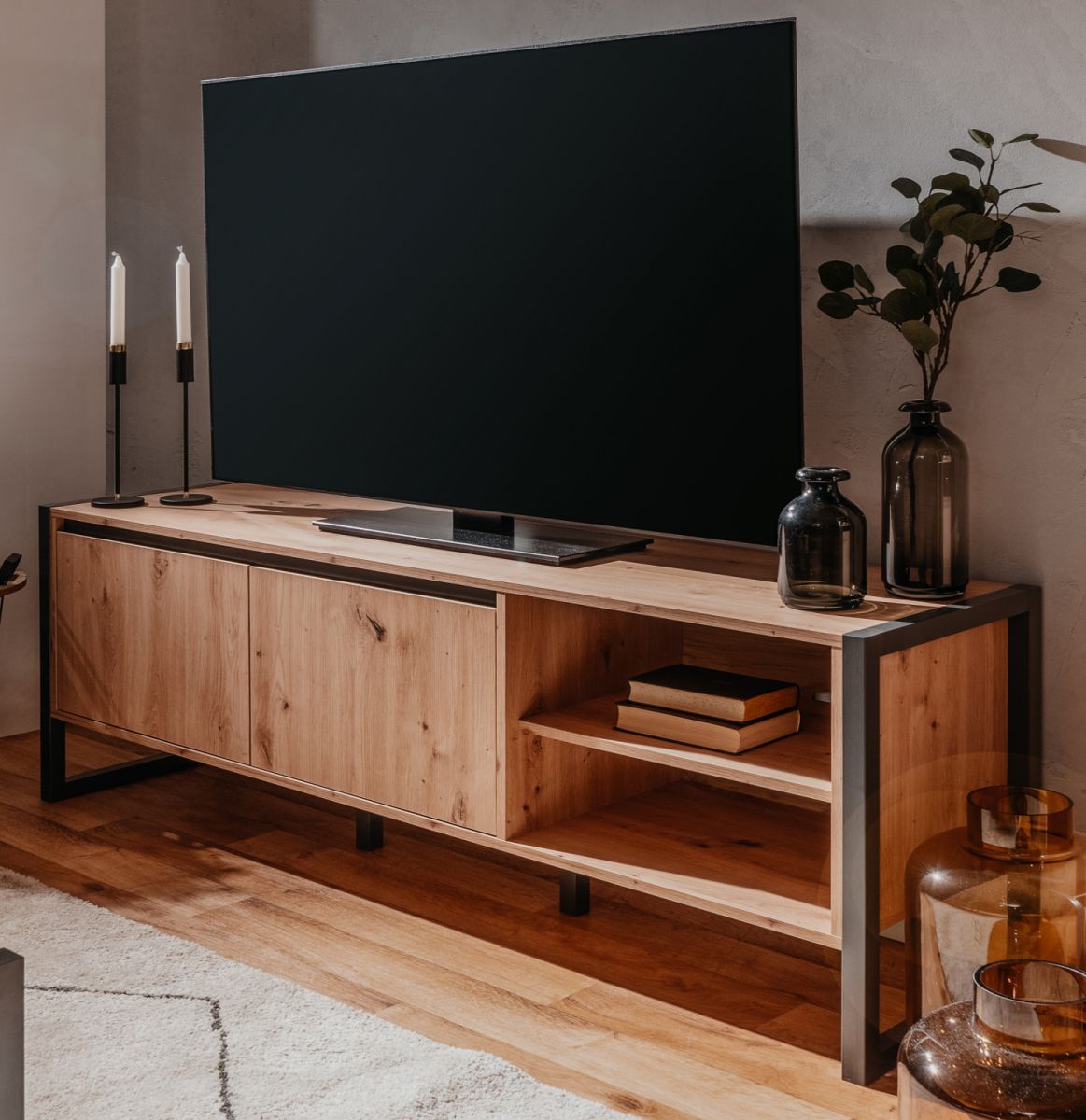 TV-Lowboard Denver in Artisan Eiche und Anthrazit im Industrial Look 160 x 55 cm unter Wohnzimmer > TV-Möbel und Medienmöbel > TV Lowboard Holz
