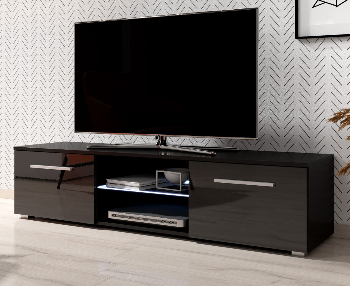 TV Lowboard Earth in schwarz Hochglanz mit LED Beleuchtung 140 x 36 cm unter Wohnzimmer > TV-Möbel und Medienmöbel > TV Lowboard schwarz