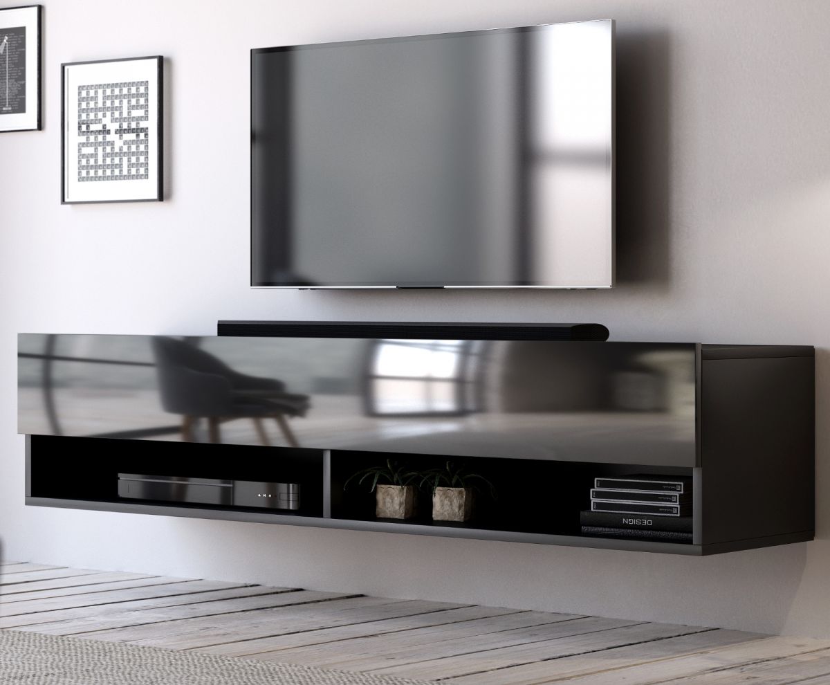 TV-Lowboard Epsom in schwarz Hochglanz TV Unterteil hngend 140 x 30 cm unter Wohnzimmer > TV-Mbel und Medienmbel > TV Lowboard hngend
