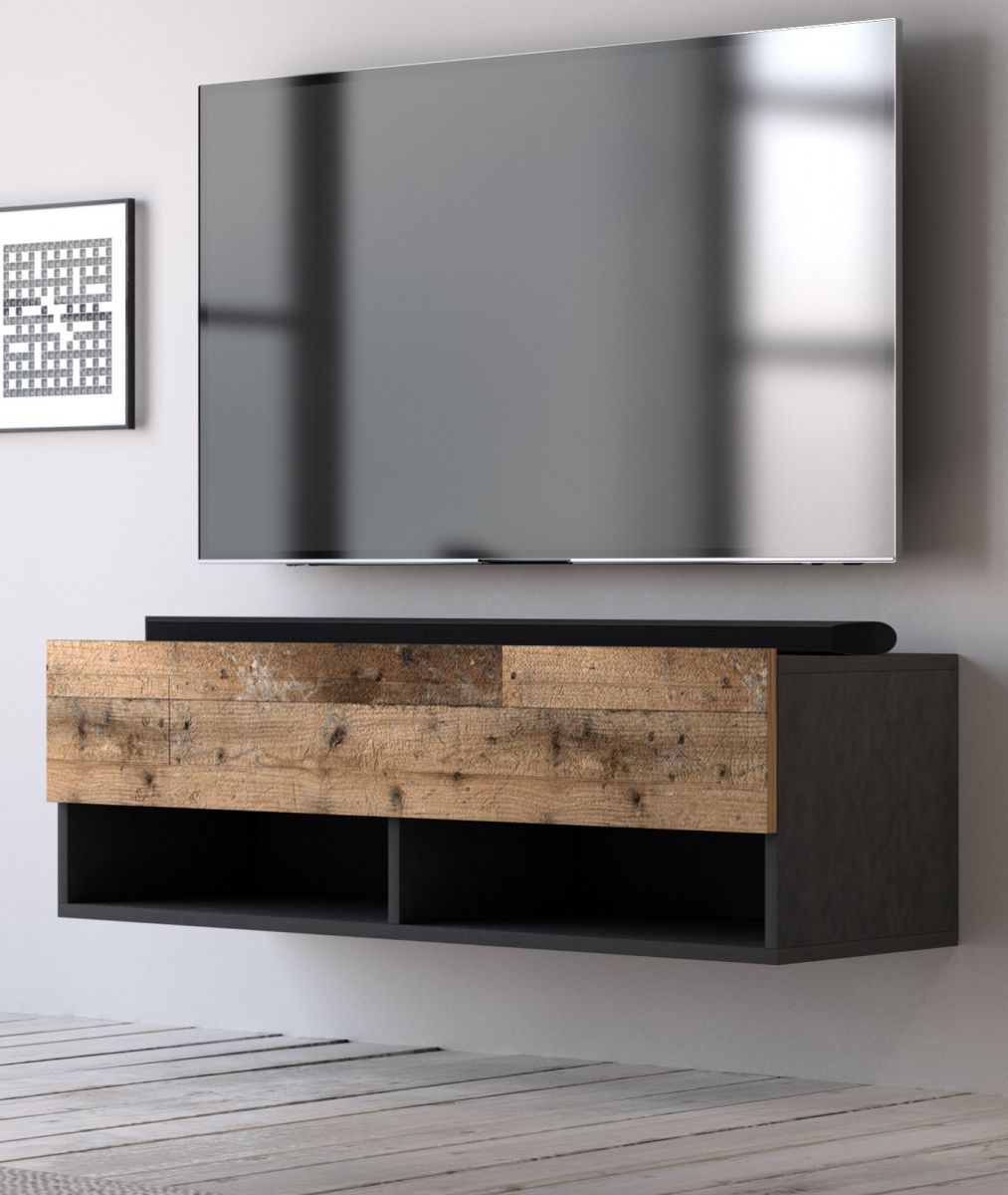 TV-Lowboard Epsom in Used Wood und Matera grau TV Unterteil hängend 100 x 30 cm