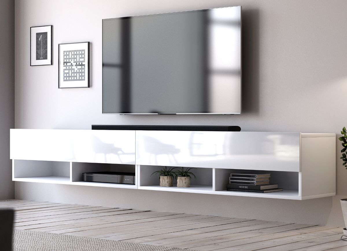 TV Lowboard Epsom in weiss Hochglanz hängend 200 x 30 cm unter Wohnzimmer > TV-Möbel und Medienmöbel > TV Lowboard hängend