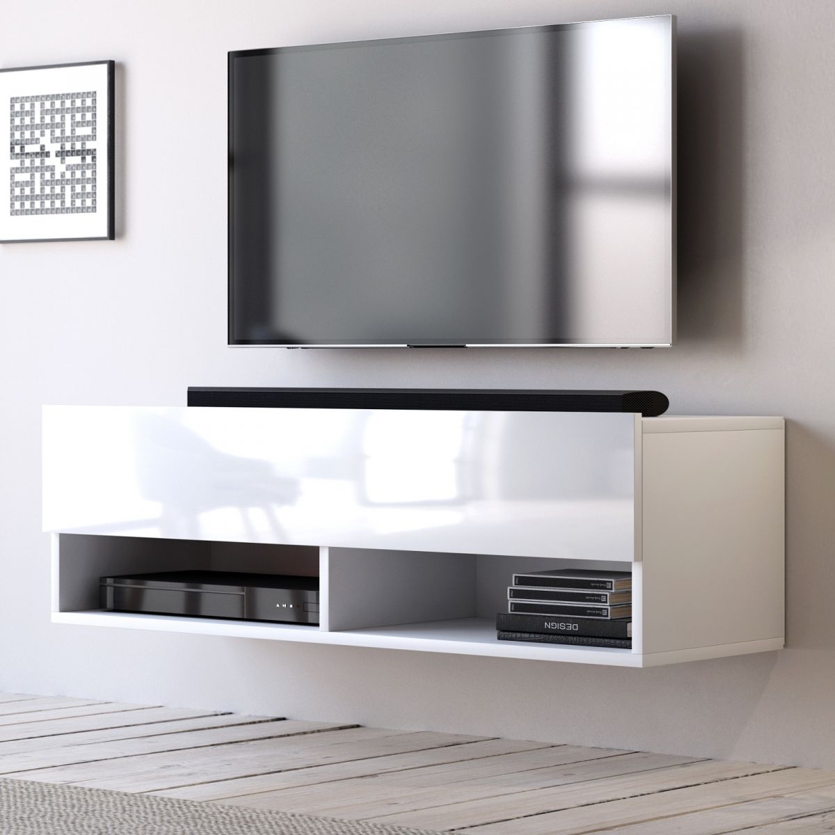 TV-Lowboard Epsom in weiss Hochglanz TV Unterteil hngend 100 x 30 cm