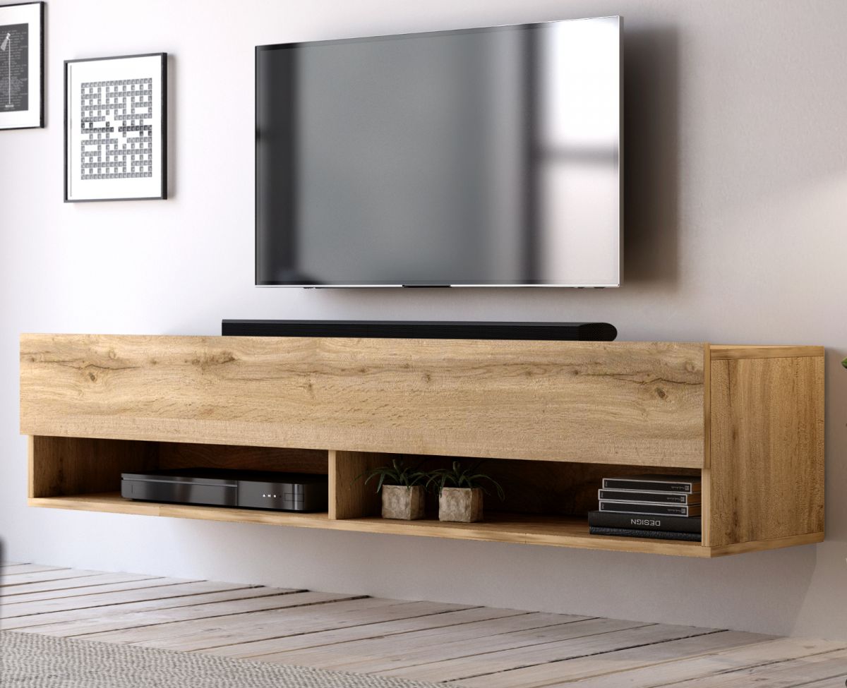 TV Lowboard Epsom in Wotan Eiche hängend 140 x 30 cm unter Wohnzimmer > TV-Möbel und Medienmöbel > TV Lowboard hängend